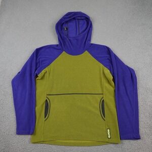 Melanzana Microgrid Hoodie Mens Medium Green Blue Fleece Pullover Hiking